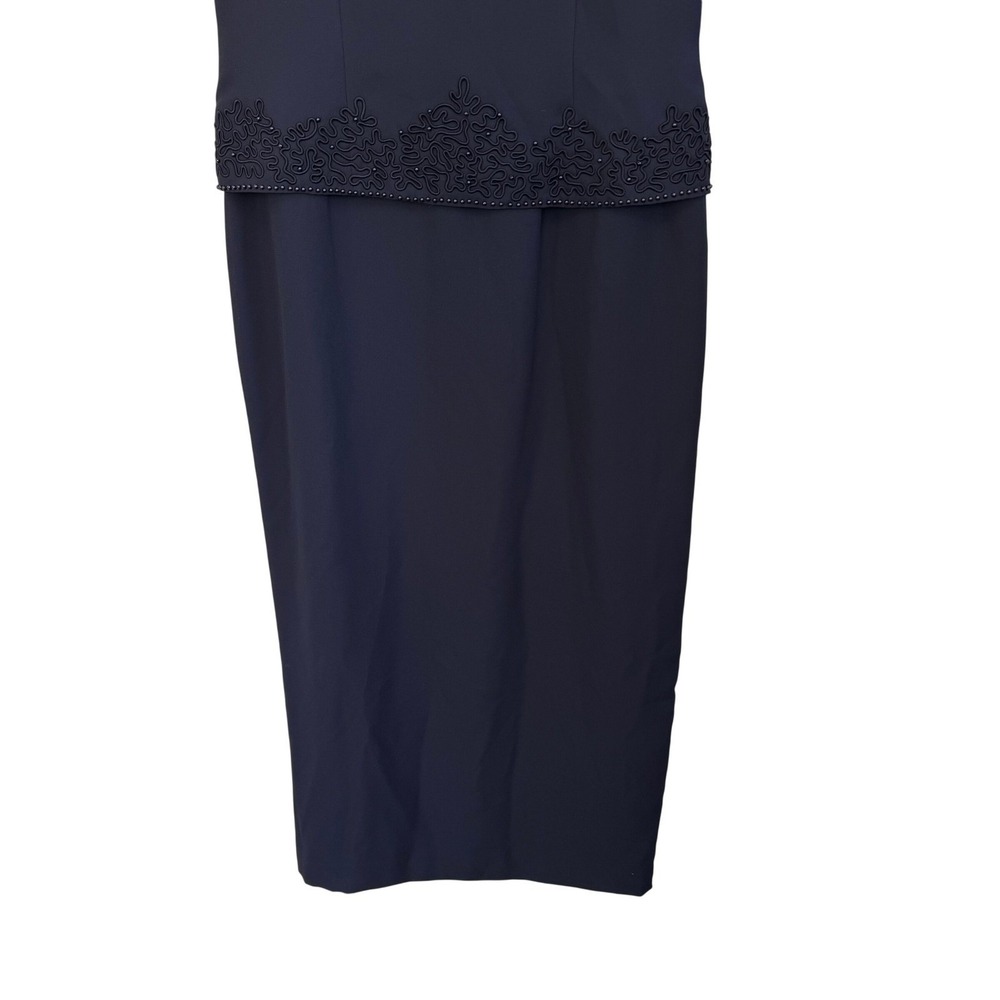 Donna Morgan Navy Blue Short Sleeve Beaded Dress SZ 12 - Picture 5 of 16